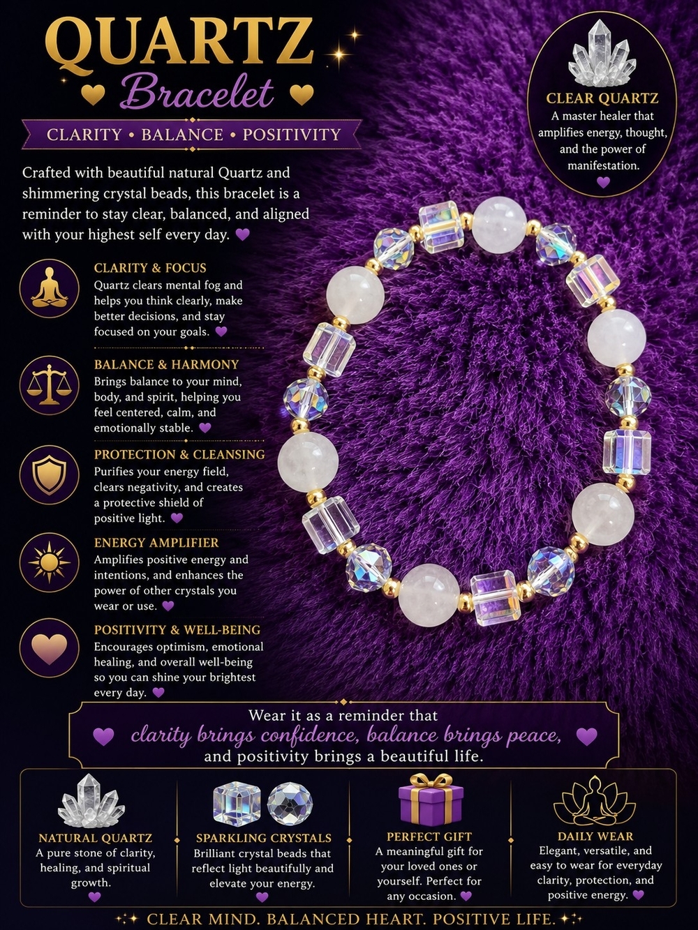 Quartz Crystal Bracelet - Clear Quartz Sparkle Beaded Bracelet